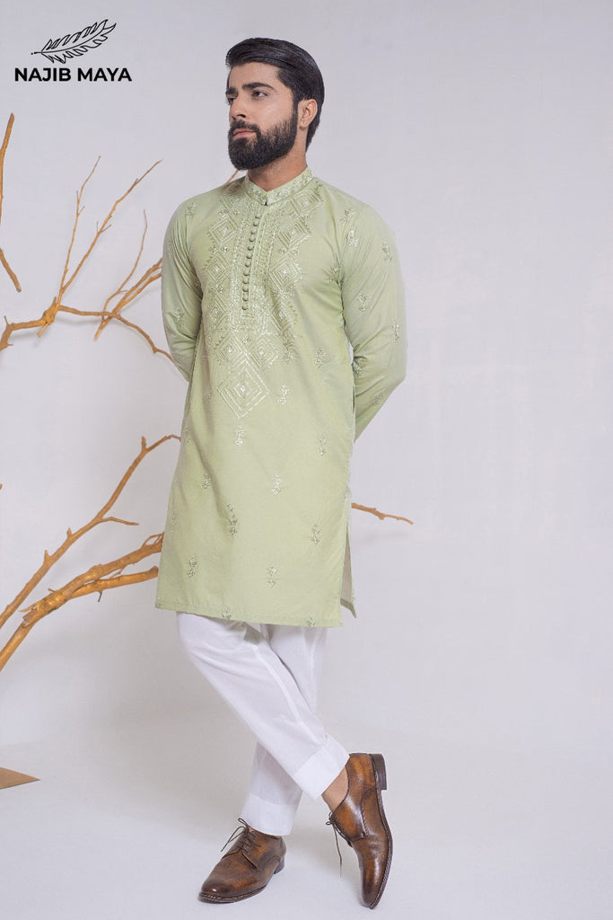 Powder Green Stylish Embroidered Kurta Pajama For Men's