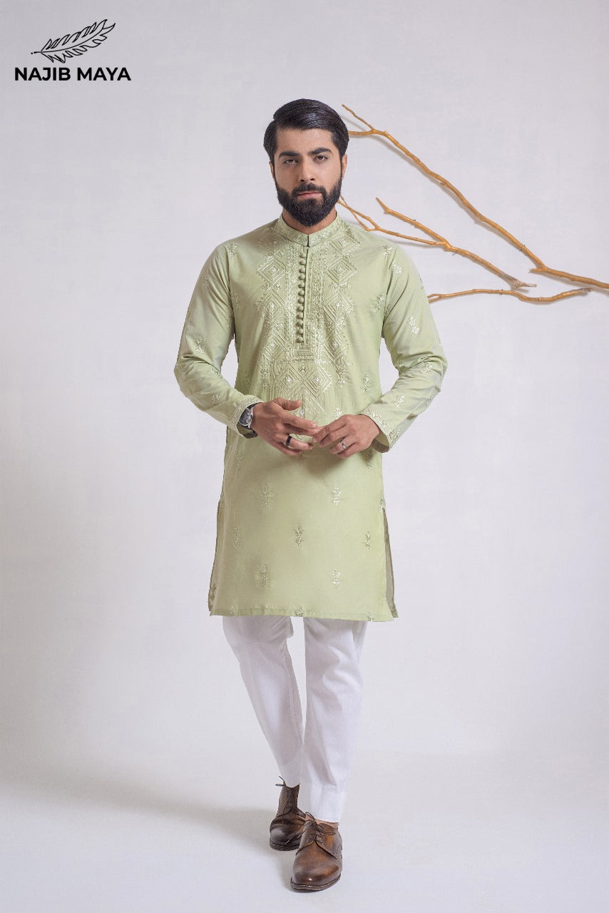 Powder Green Stylish Embroidered Kurta Pajama For Men's Main image