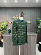 Green Embroidered Prince Coat For Men's