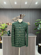 Green Embroidered Prince Coat For Men's