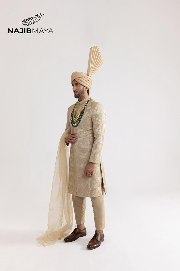 Mate Gold Front Open Sherwani For Men's