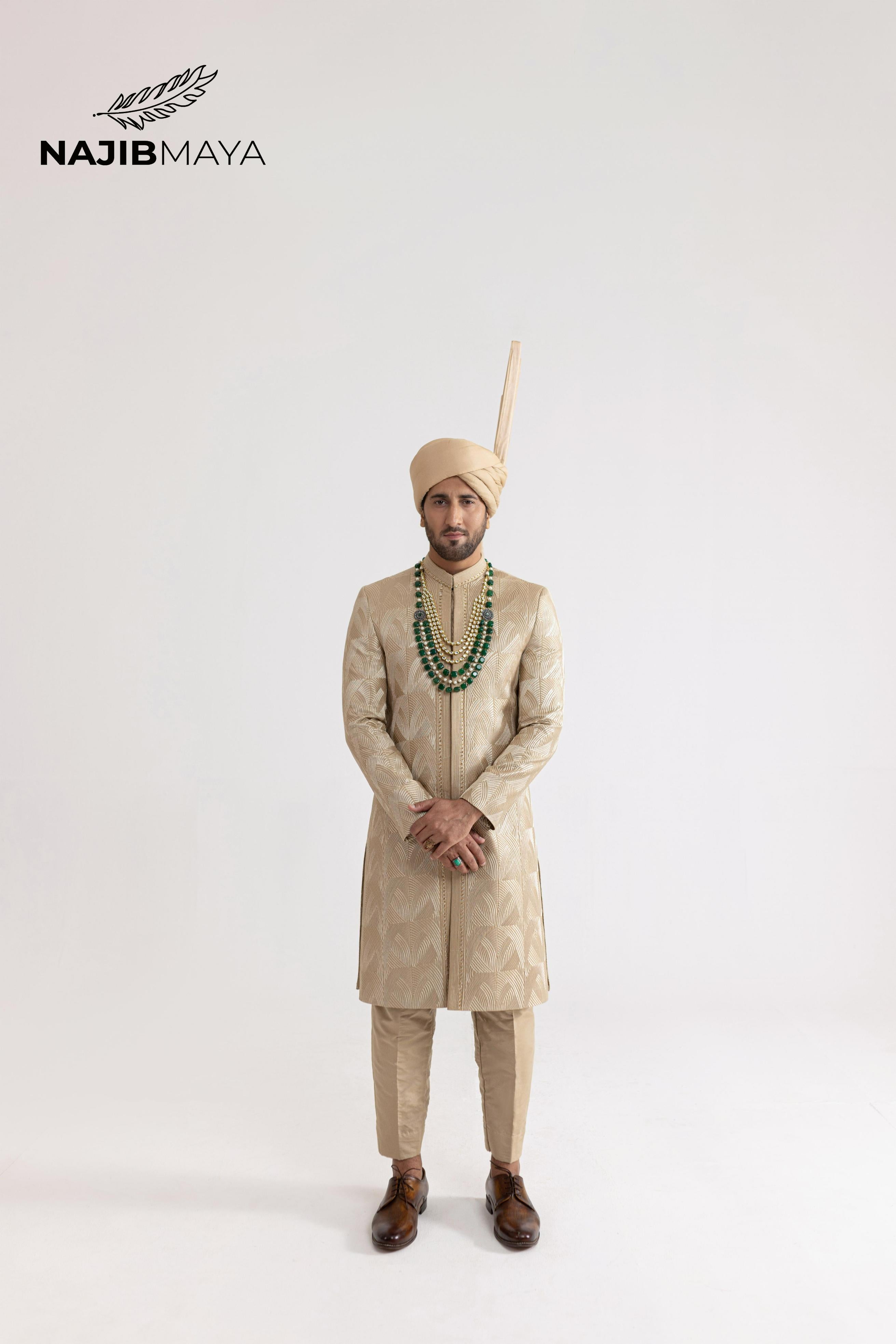 Mate Gold Front Open Sherwani For Men's