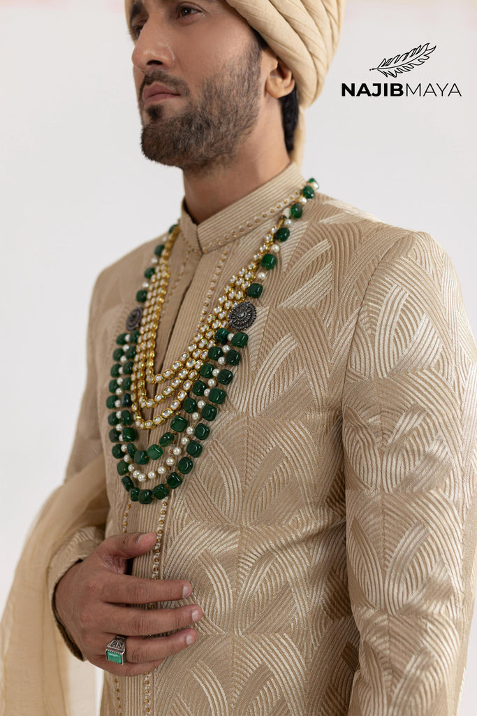 Mate Gold Front Open Sherwani For Men's