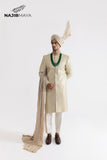 Cream Golden Sherwani For Men's