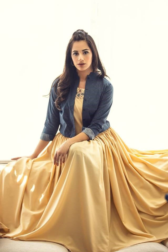 Golden Silk Frock For Women's Main image