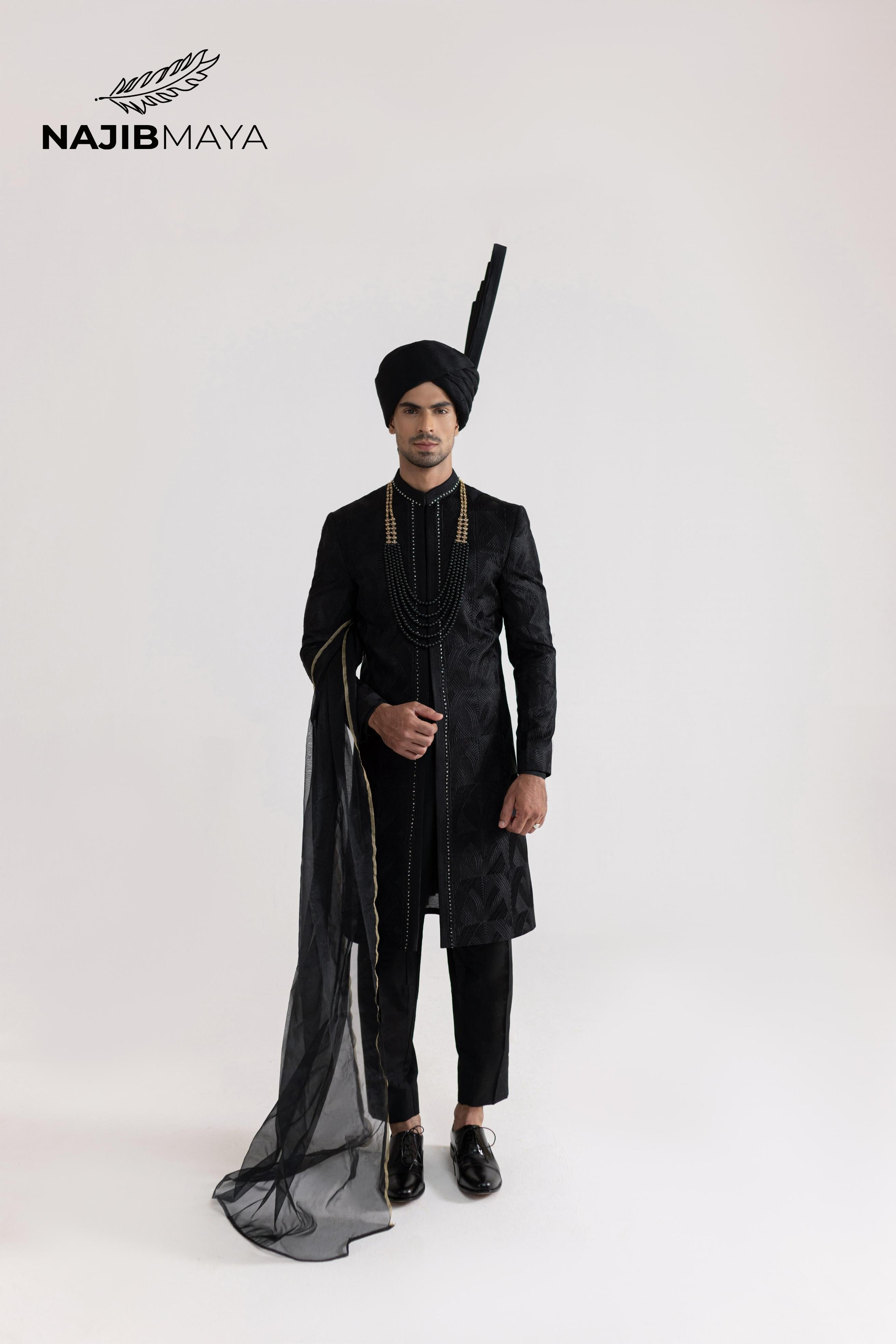 Black Front Open Sherwani For Men's Main image
