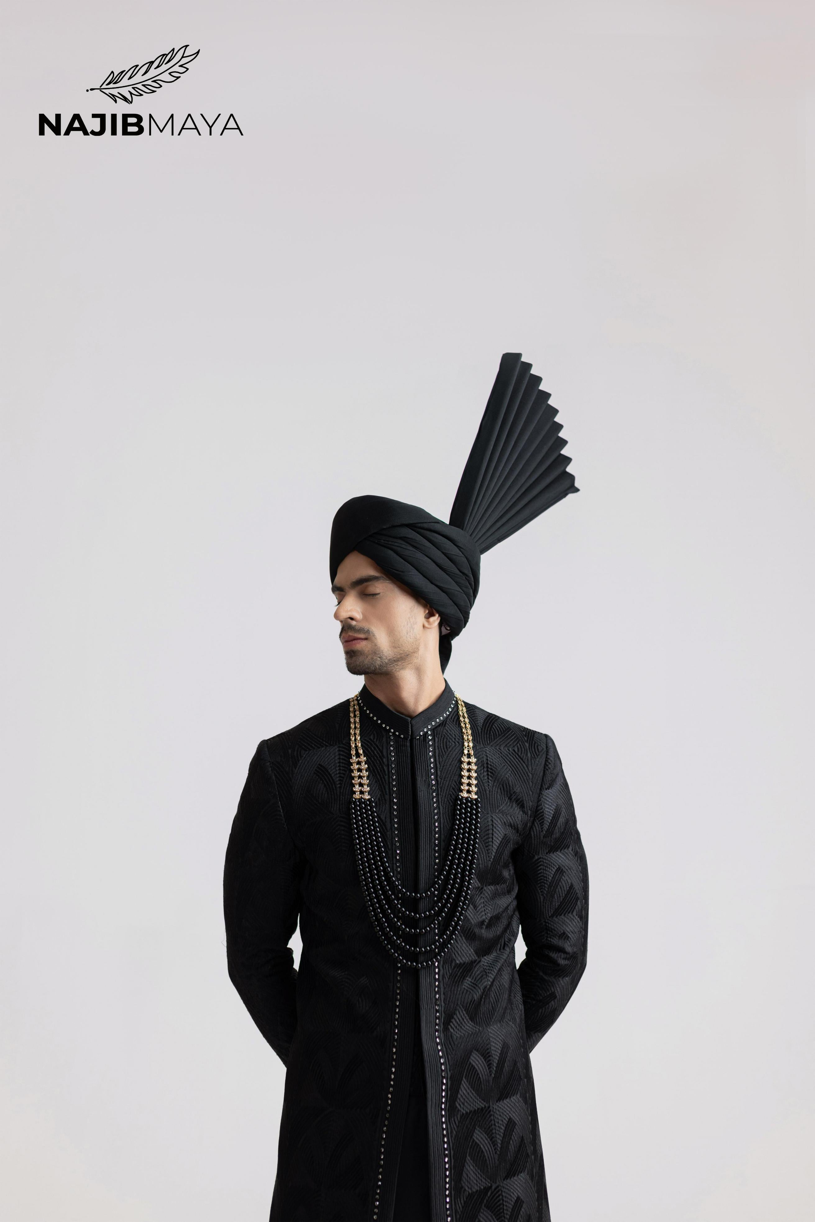 Black Front Open Sherwani For Men's