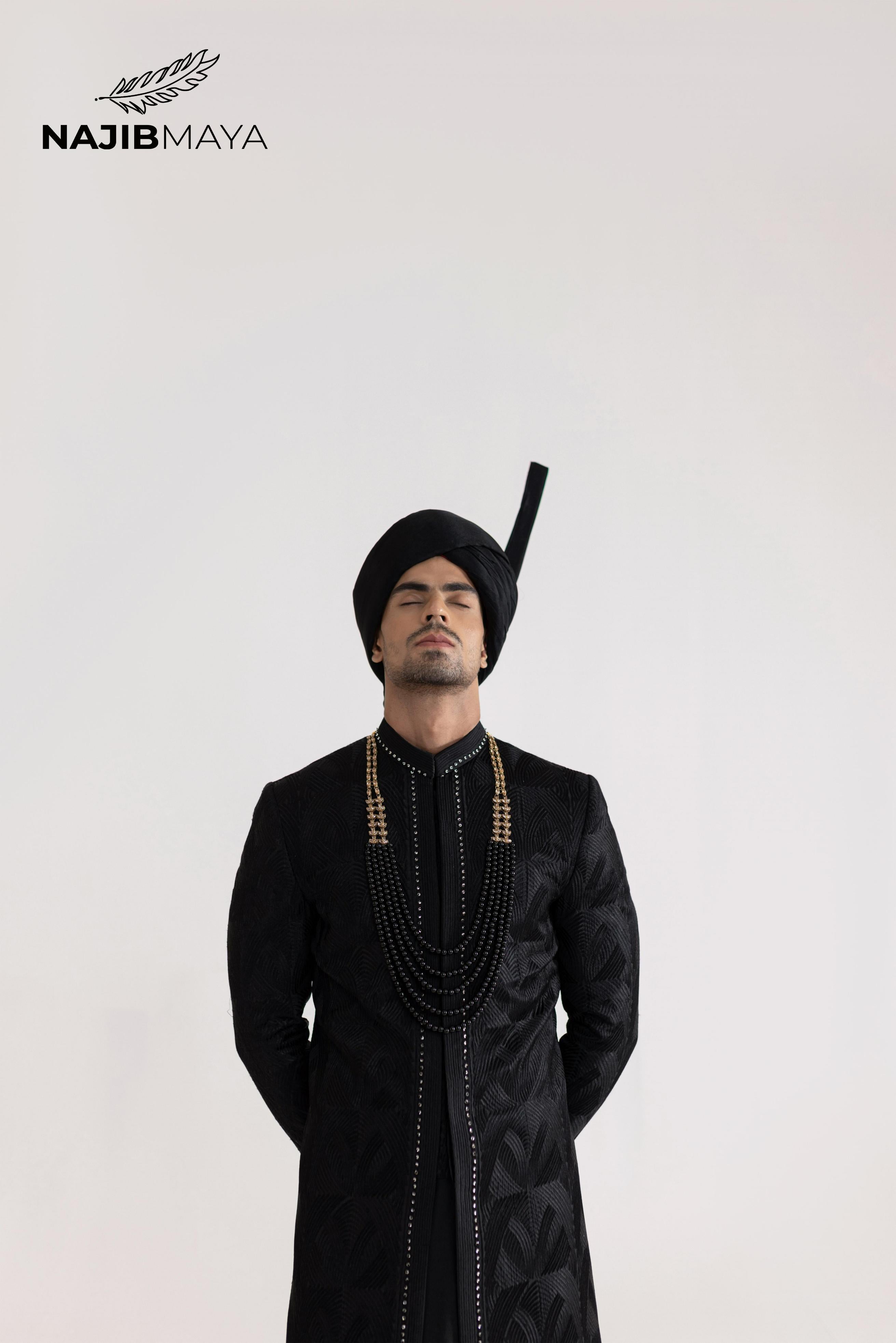 Black Front Open Sherwani For Men's Secondary image