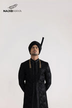 Black Front Open Sherwani For Men's