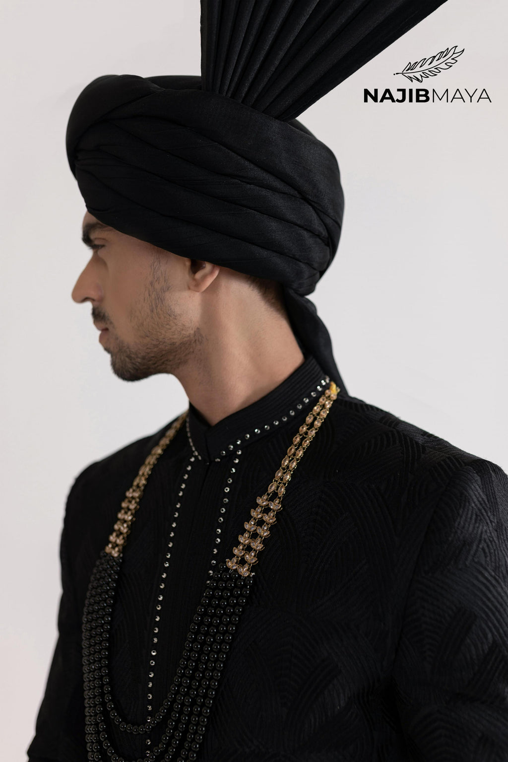 Black Front Open Sherwani For Men's