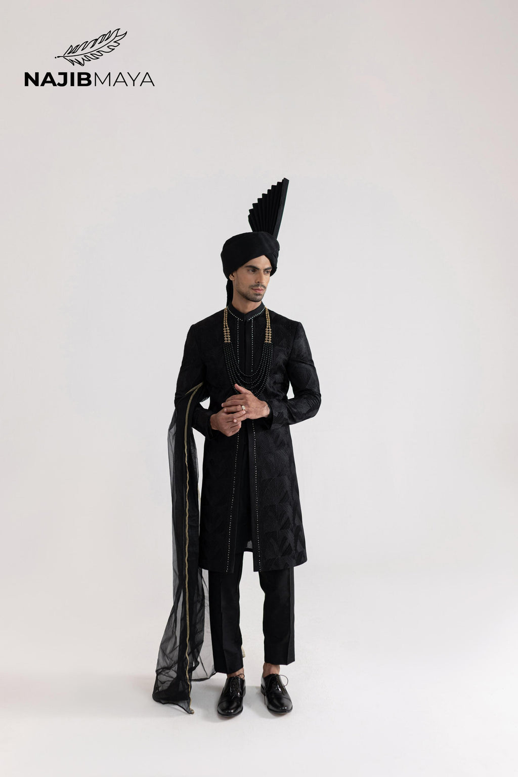 Black Front Open Sherwani For Men's