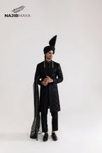 Black Front Open Sherwani For Men's
