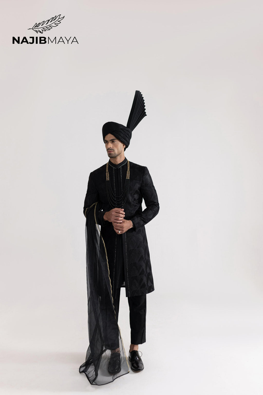 Black Front Open Sherwani For Men's