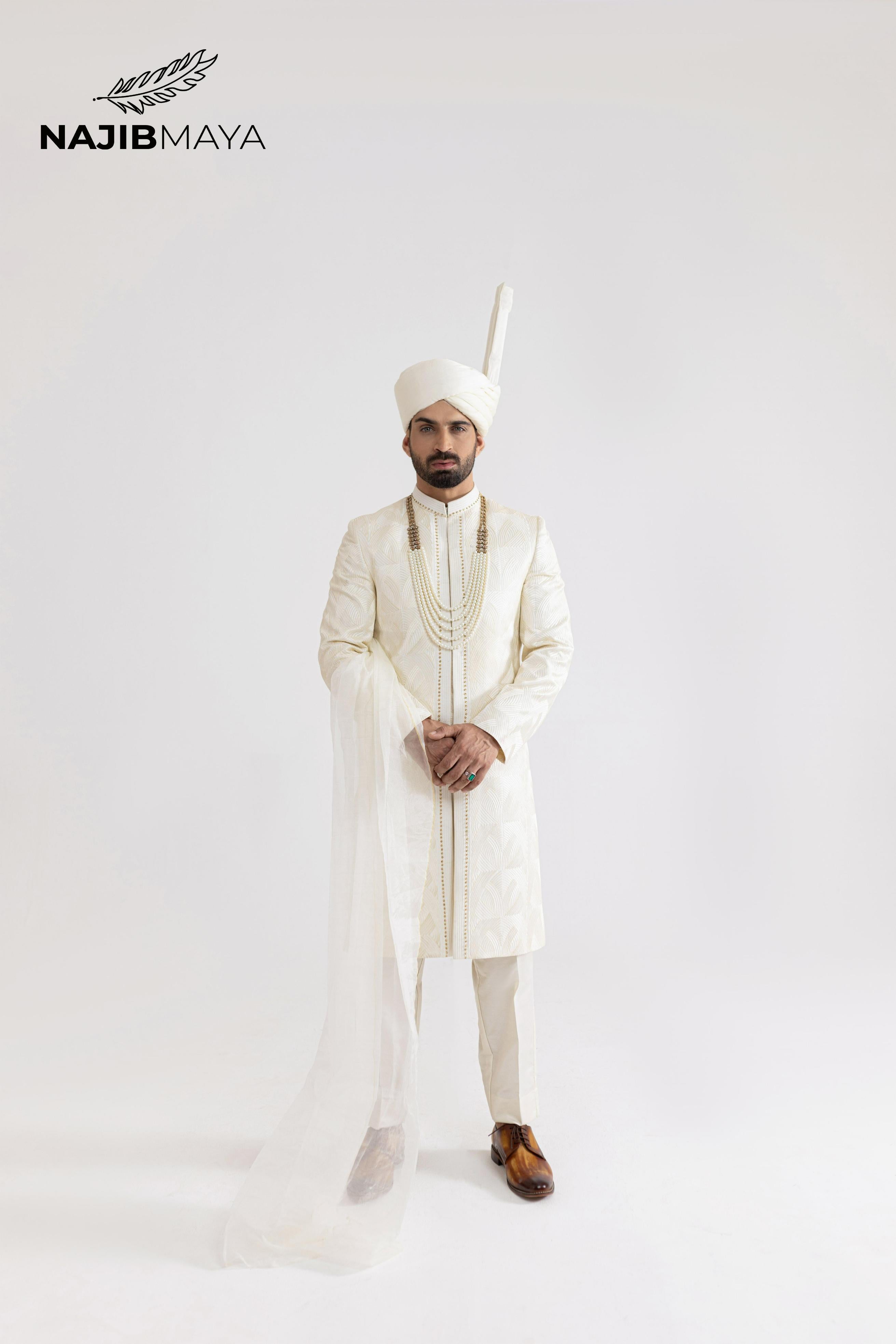 Cream Elegant Sherwani For Men's