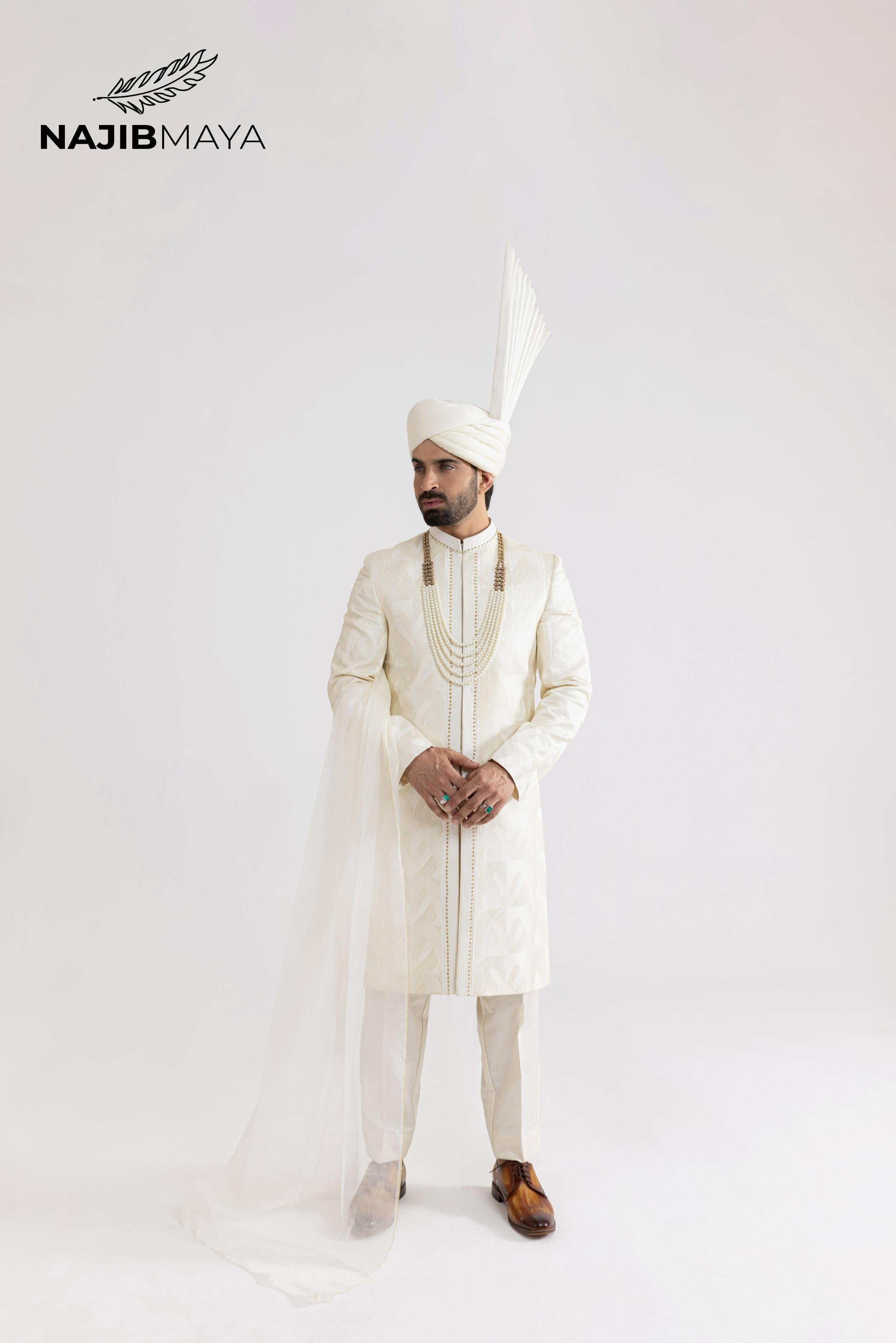 Cream Elegant Sherwani For Men's Main image