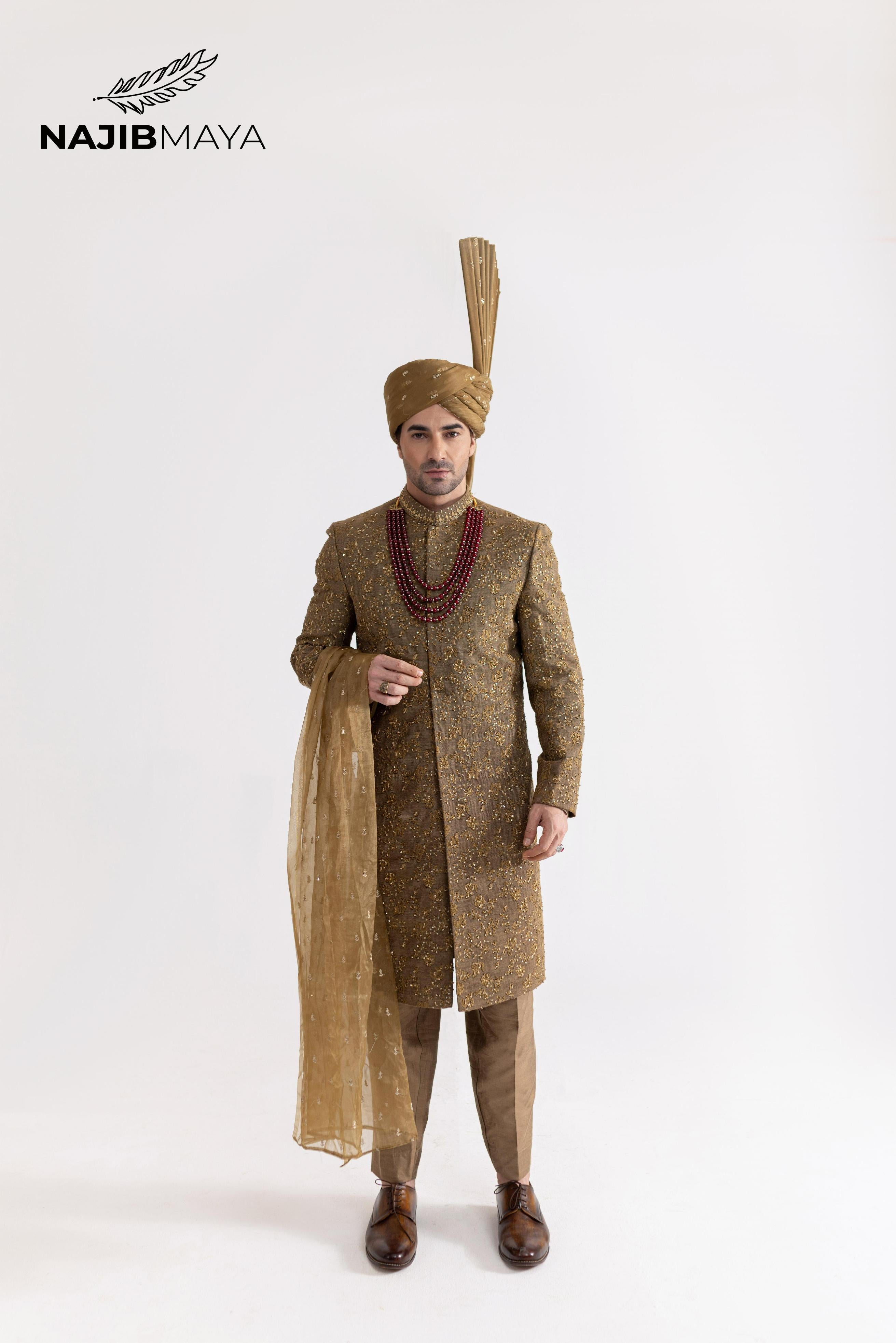 Copper Gold Hand Work Sherwani For Men's Main image