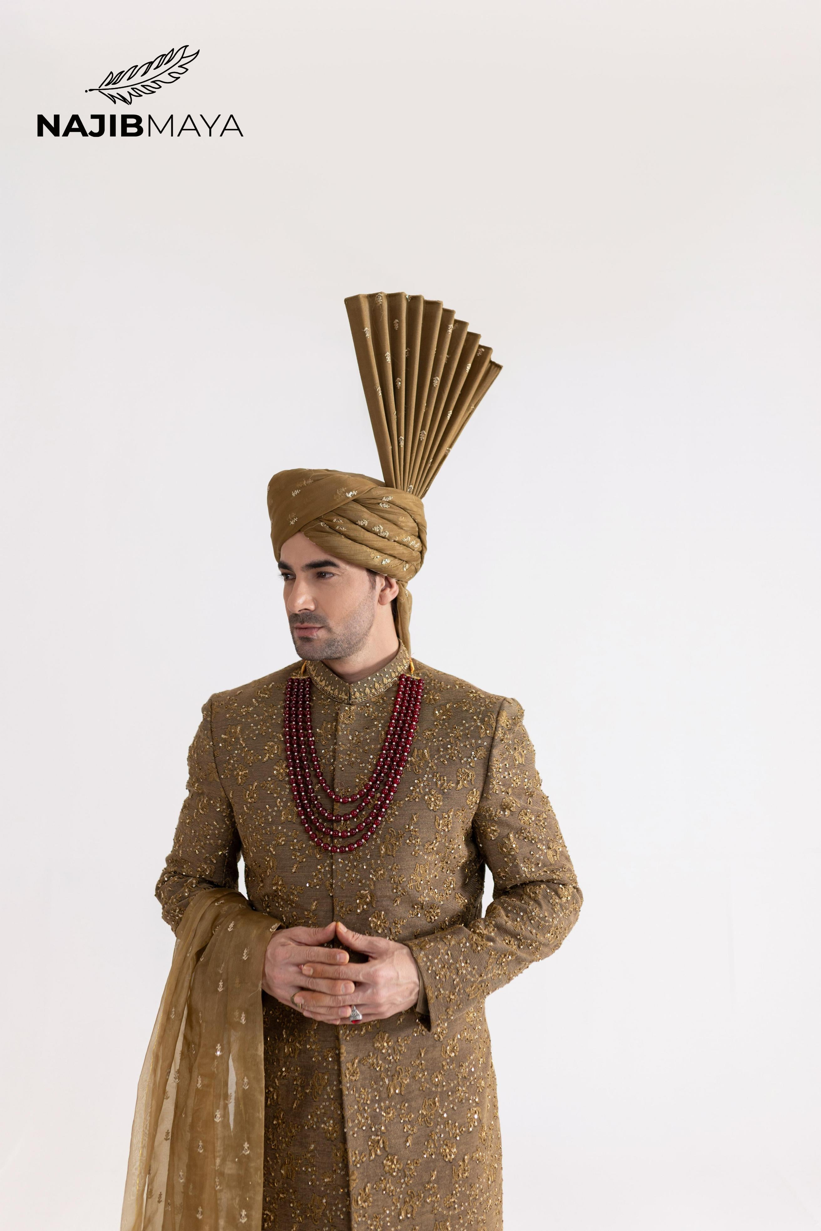 Copper Gold Hand Work Sherwani For Men's
