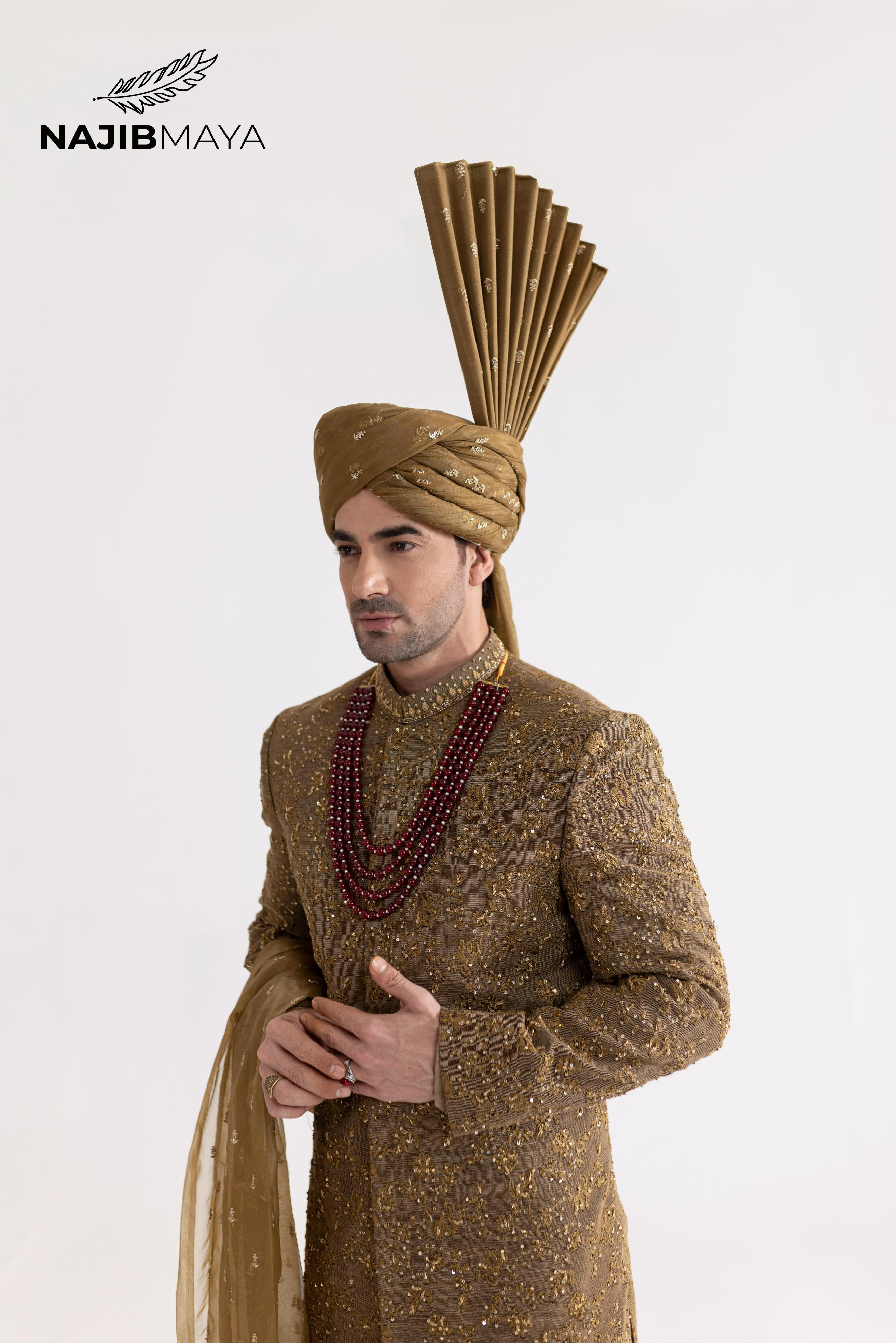 Copper Gold Hand Work Sherwani For Men's