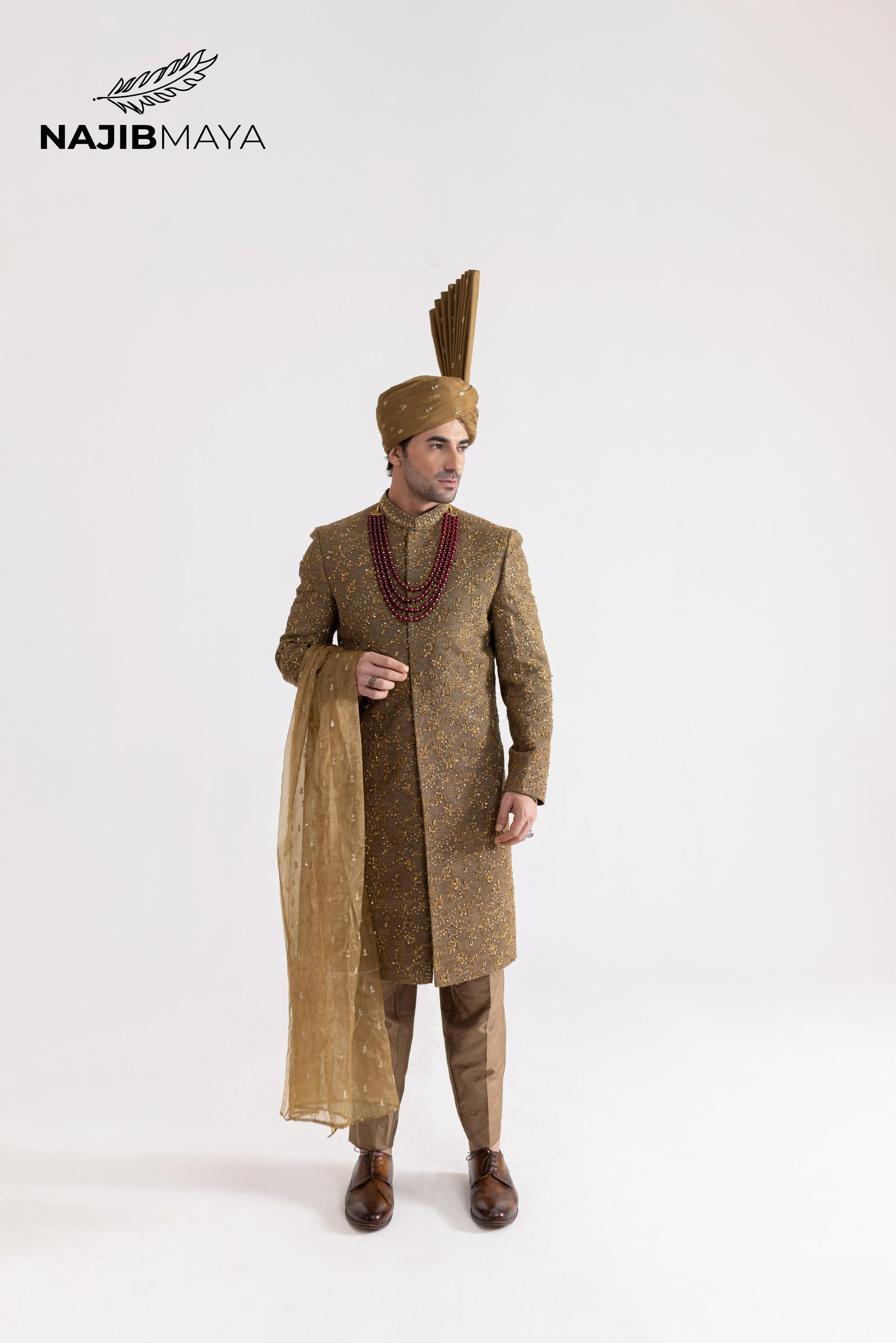 Copper Gold Hand Work Sherwani For Men's