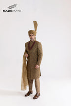 Copper Gold Hand Work Sherwani For Men's
