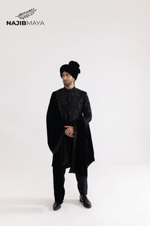 Black Stone Hand Work Sherwani For Men's