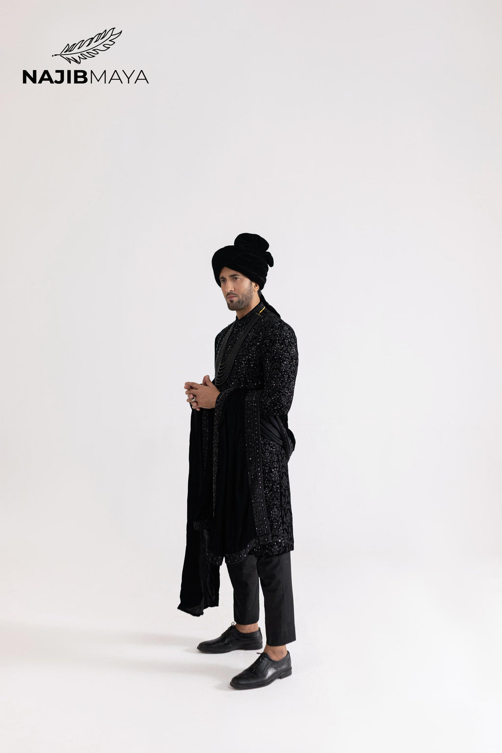 Black Stone Hand Work Sherwani For Men's