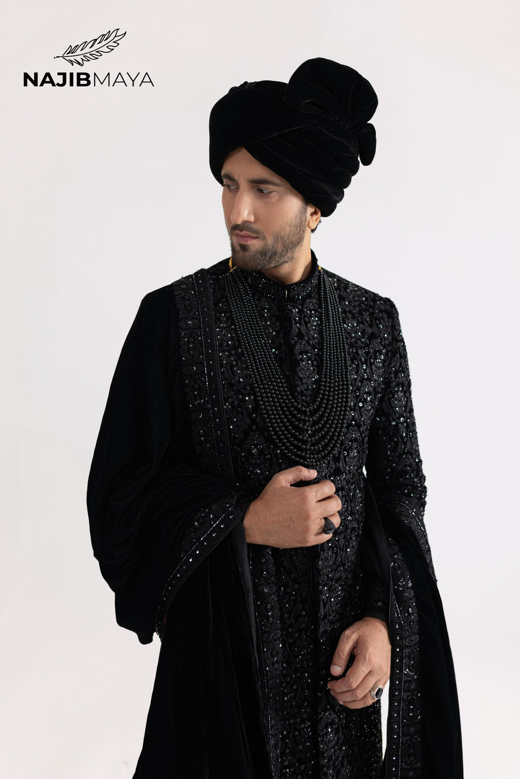 Black Stone Hand Work Sherwani For Men's