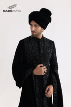 Black Stone Hand Work Sherwani For Men's