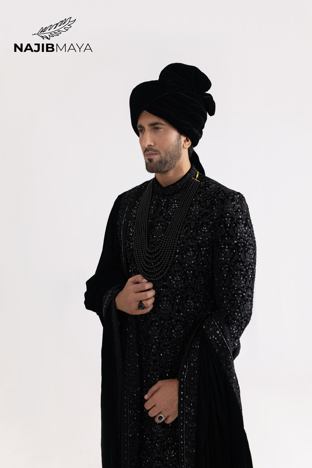 Black Stone Hand Work Sherwani For Men's