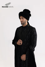 Black Stone Hand Work Sherwani For Men's