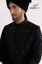 Black Stone Hand Work Sherwani For Men's
