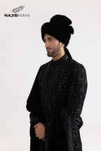 Black Stone Hand Work Sherwani For Men's