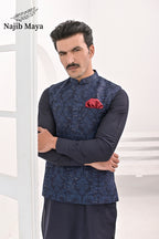 Blue Embroidery Waist Coat & Blue Kurta Pajama For Men's