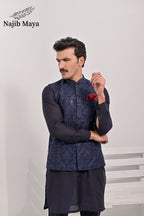 Blue Embroidery Waist Coat & Blue Kurta Pajama For Men's