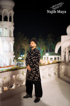 Black Georgette Embroidery Sherwani + Patiala Shalwar For Men's
