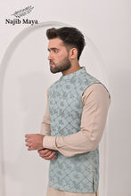 Load image into Gallery viewer, Grayish Embroidery Waist Coat &amp; Mate Gold Kurta Pajama For Men&#39;s