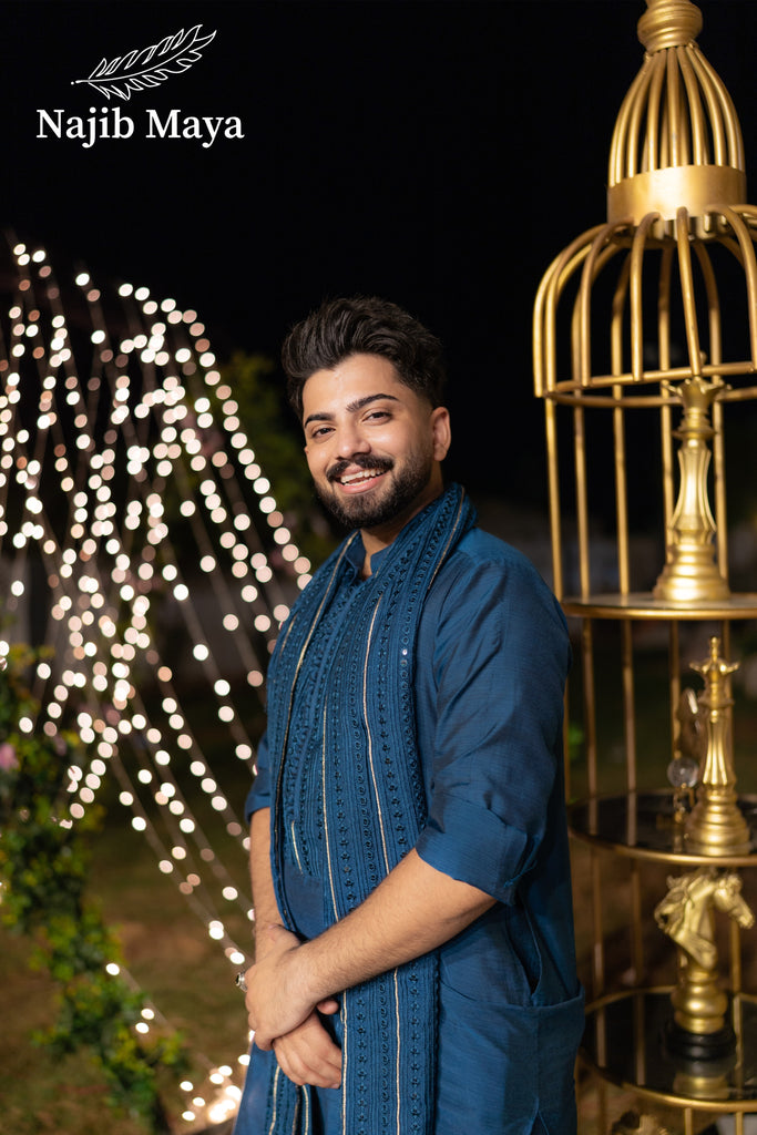 Till Blue Stylish Kurta Pajama + Shawl For Men's