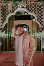 White Multi Embroidery Long Coat + White Kurta Pajama For Men's