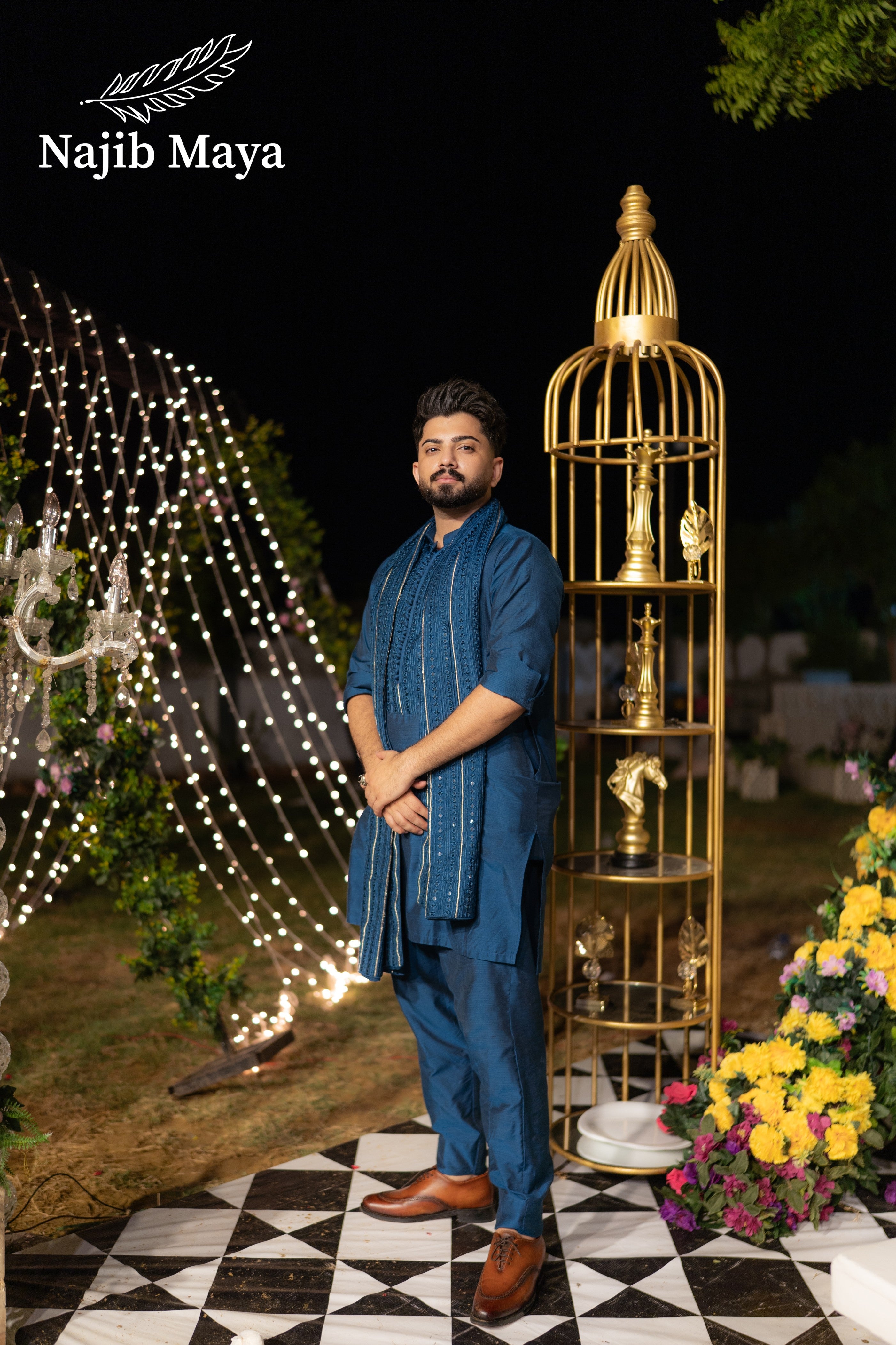 Till Blue Stylish Kurta Pajama + Shawl For Men's Main image