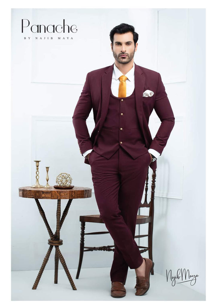 Maroon 3 Piece Suit For Men's