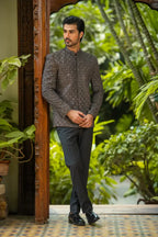 Grey Embroidered Prince Coat with Classic Pant