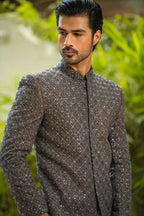 Grey Embroidered Prince Coat with Classic Pant