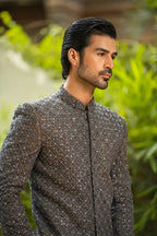 Grey Embroidered Prince Coat with Classic Pant