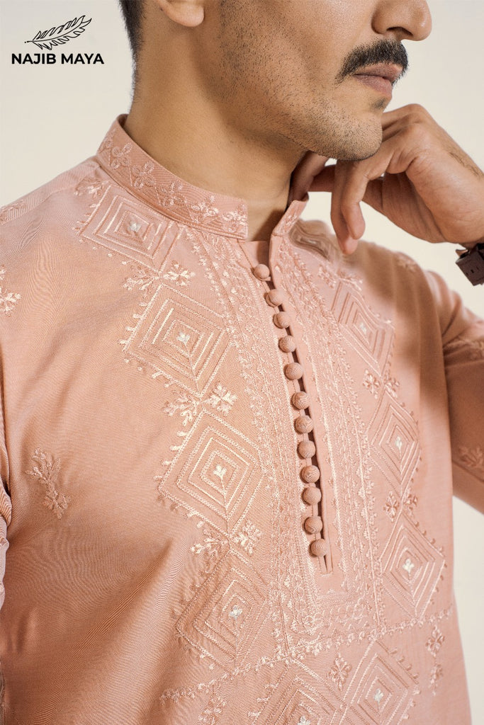 Powder Ovaltine Stylish Embroidered Kurta Pajama For Men's