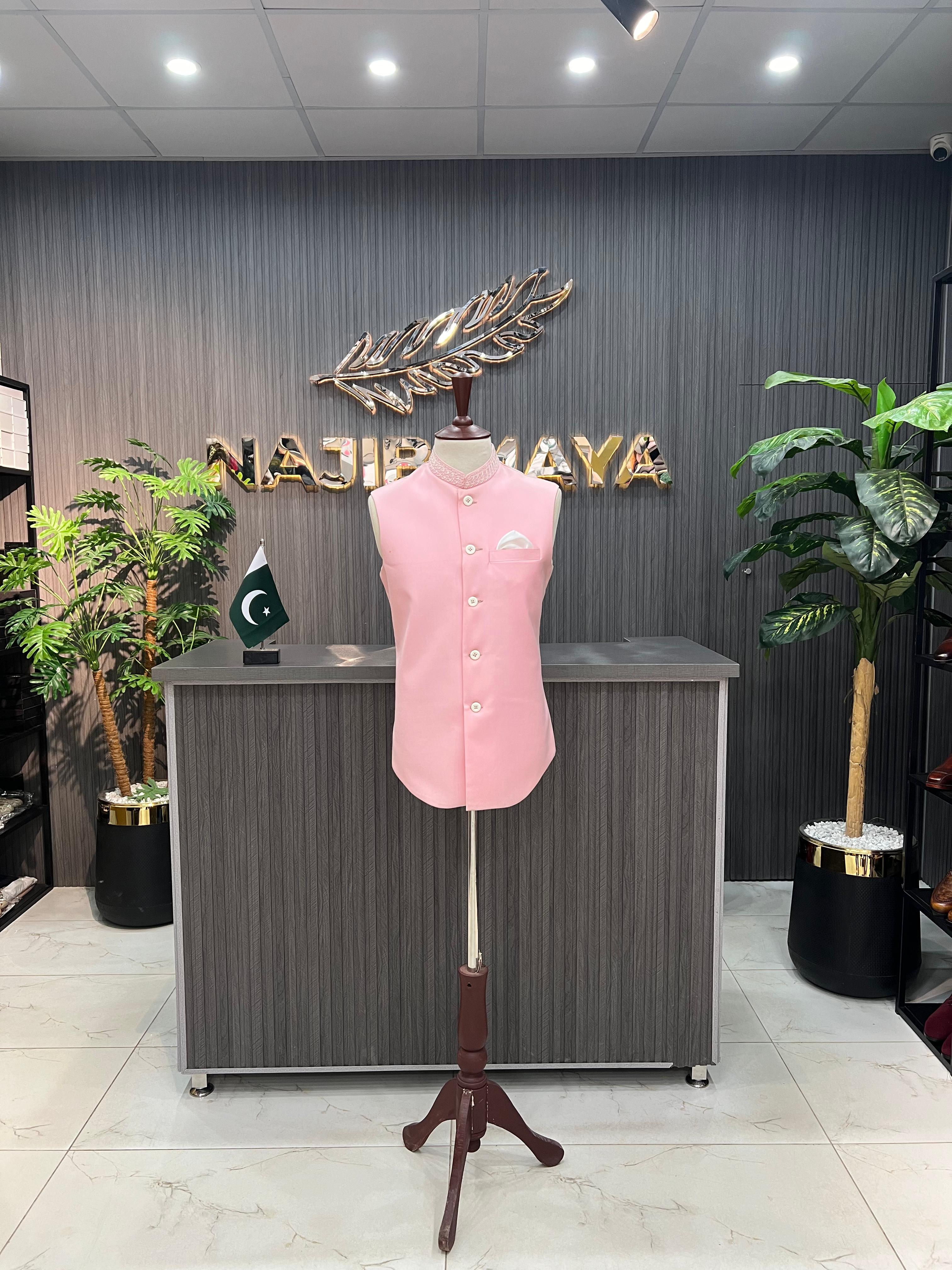 Pink Plain Waist Coat For Men's Main image