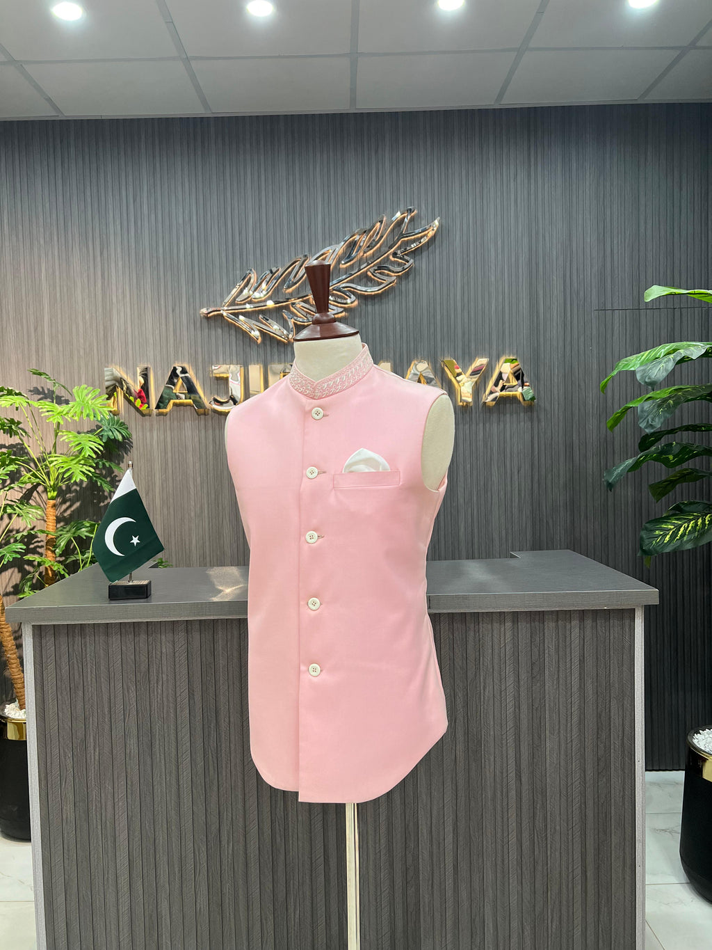 Pink Plain Waist Coat For Men's