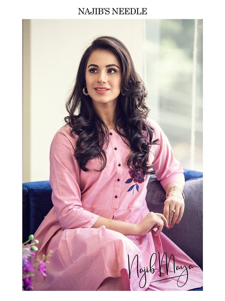 Pink Embroidered Frock For Women's Secondary image