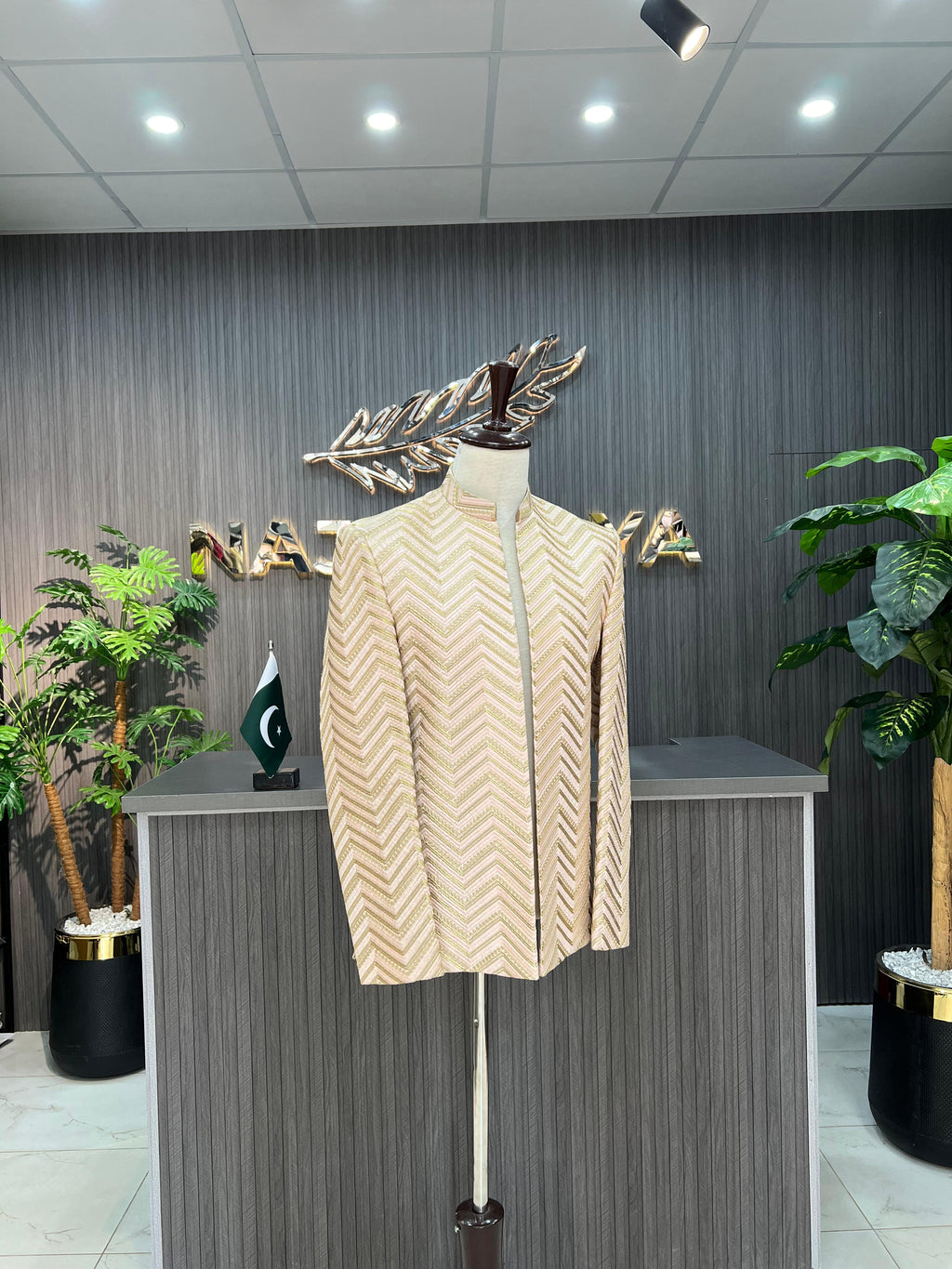 Pink & Golden Embroidery Prince Coat For Men's