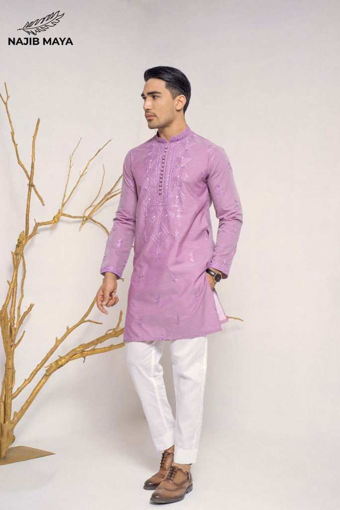 Powder Purple Stylish Embroidered Kurta Pajama For Men's