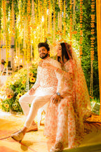 White With Orange Printed Waist Coat & White Kurta Pajama For Men's